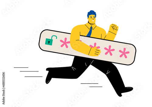 Thief. Business man stealing sensitive data as passwords. Flat vector illustration isolated on white background