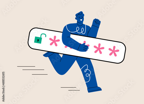 Thief. Hacker stealing sensitive data as passwords. Colorful vector illustration