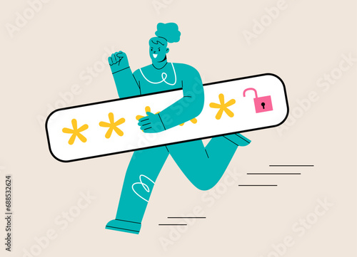 Thief. Hacker stealing sensitive data as passwords. Colorful vector illustration