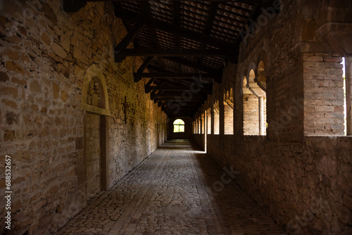 Interior of an old abbey in Italy. Medieval architecture
