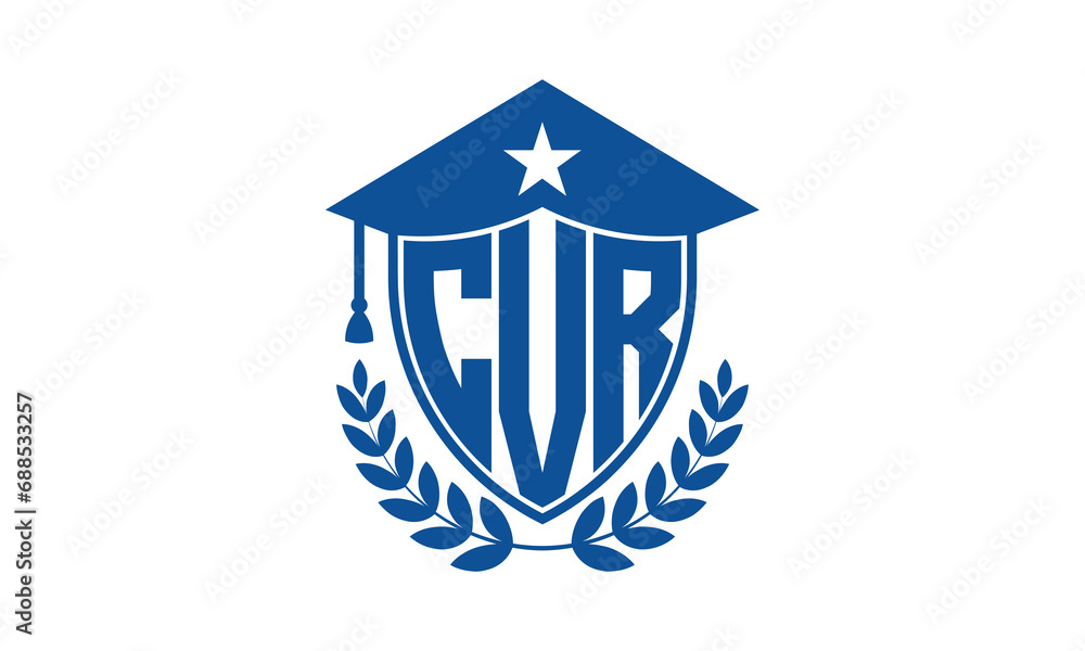 CVR three letter iconic academic logo design vector template. monogram, abstract, school, college, university, graduation cap symbol logo, shield, model, institute, educational, coaching canter, tech CVR three letter iconic academic logo design vector template. monogram, abstract, school, college, university, graduation cap symbol logo, shield, model, institute, educational, coaching canter, tech