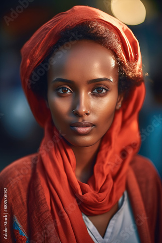 beautiful woman from Somalia dressed in ethnical clothes, Generative AI