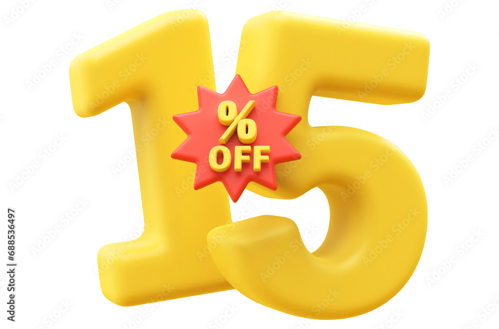 15 percent off sale discount - 3d number percent render 15 percent off sale discount - 3d number percent render
