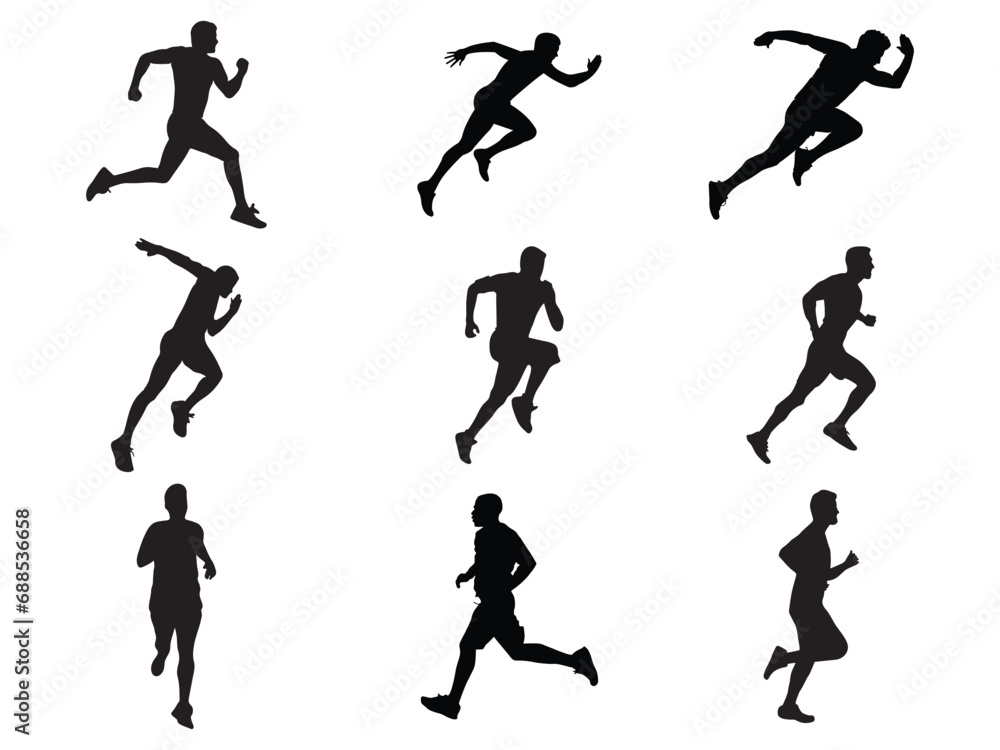 Run, set of running people, isolated vector silhouettes. Group of men Run, set of running people, isolated vector silhouettes. Group of men