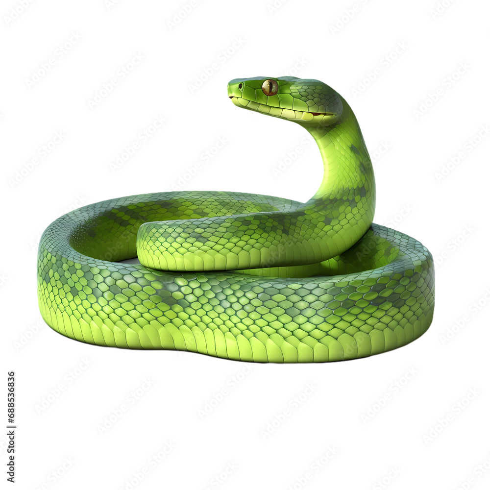 Green snake isolated on transparent background