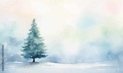 watercolor christmas tree with snow, background for design