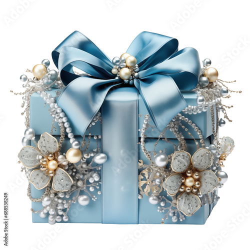 blue gift box with gold ribbon