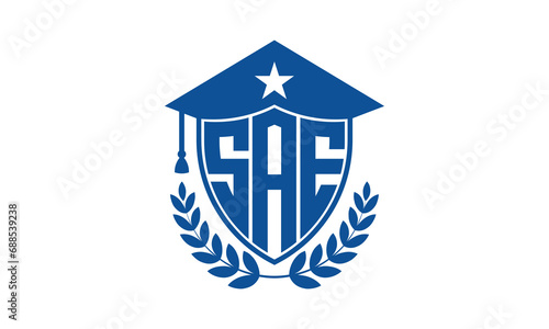 SAE three letter iconic academic logo design vector template. monogram, abstract, school, college, university, graduation cap symbol logo, shield, model, institute, educational, coaching canter, tech
