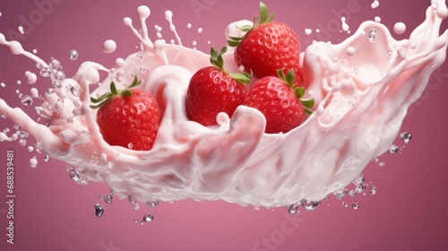 Milk yogurt splash with strawberry