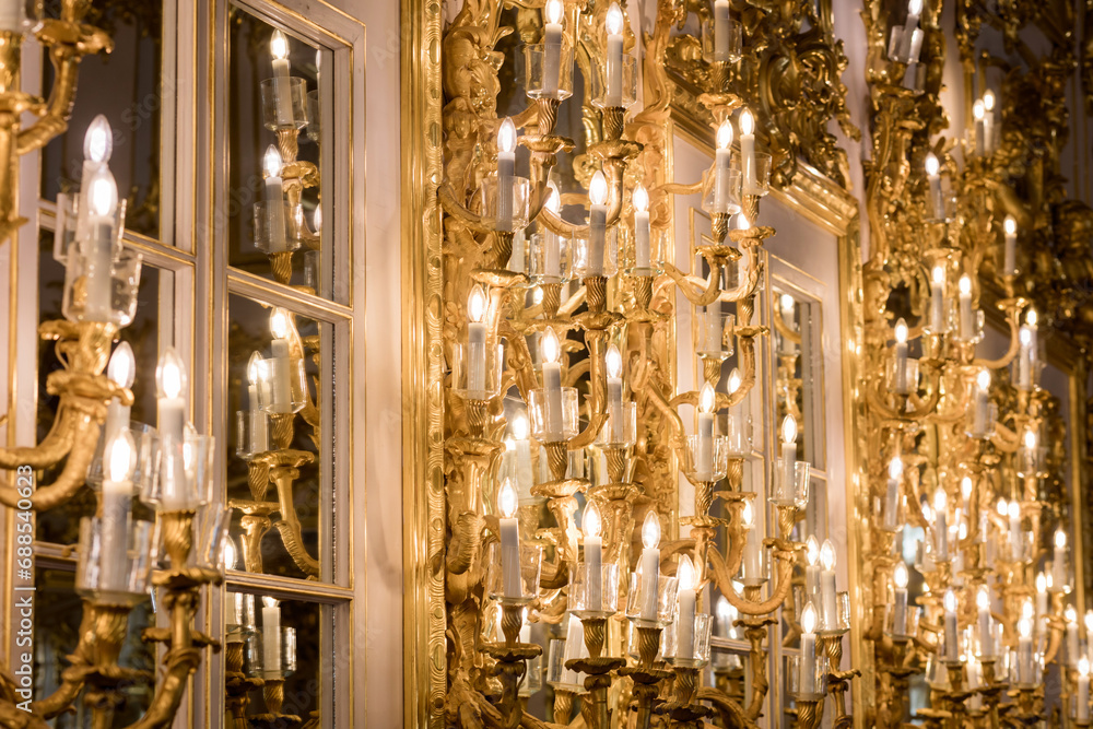 Golden antique chandelier.