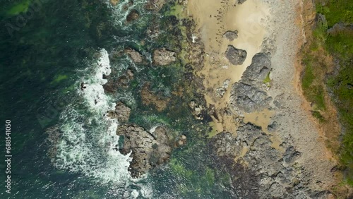 Overhead aerial view of the Searose Beach in Florence, Oregon. photo