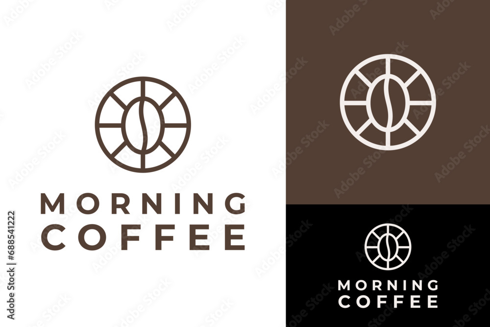 Simple Emblem Morning Coffee Bean Sun Light Logo Design Branding Template Simple Emblem Morning Coffee Bean Sun Light Logo Design Branding Template