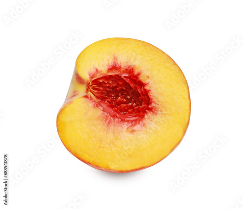 Half of delicious peach isolated on white