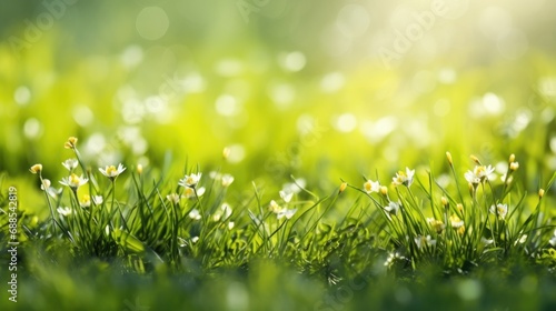 Sunlit Green Meadow with Wildflowers Peaceful Natural Backdrop