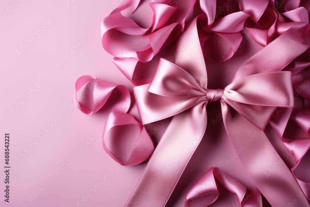 Elegant Pink Satin Ribbon on Pastel Background with Copy Space Elegant Pink Satin Ribbon on Pastel Background with Copy Space