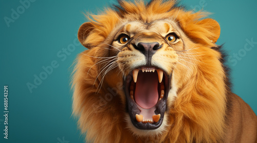 Cool beautiful lion holding and screaming. generative ai