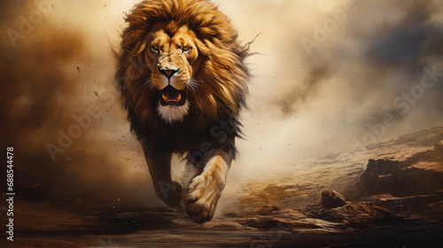 lion running towards the viewer