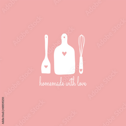 Cute handrawn logo, badge, label  for bakery shop, cooking club, recipe book or home cooking. Vector template logo.
