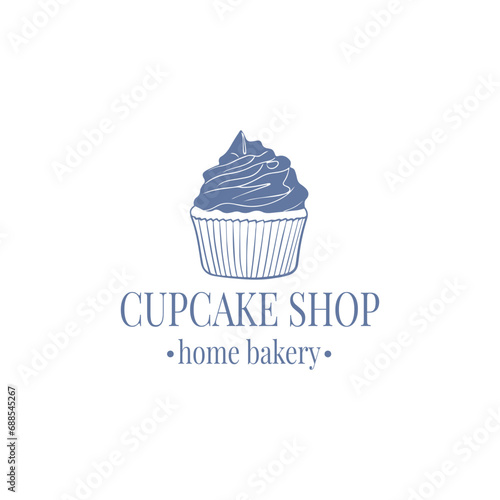 Cake And Cookies Logo. Baking logo design. Cupcake illustration  in trendy sketch linear style. Cupcake shop, Home Bakery.