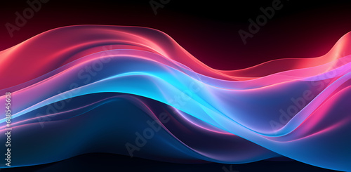 a beautiful wave of blue and pink against a dark background, in the style of futuristic, high detailed, light azure, graphical, light red and sky-blue, luminous 3d objects