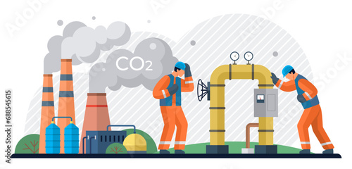 Carbon dioxide vector illustration. The climate crisis intensifies as carbon dioxide continues to accumulate in atmosphere The carbon dioxide concept highlights intricate relationship between gas