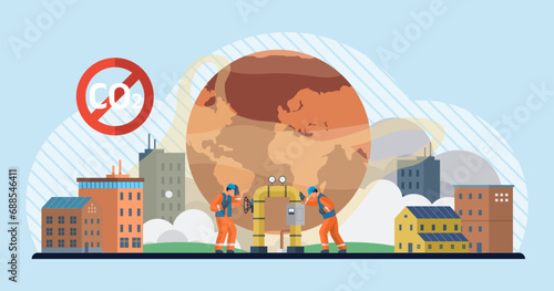 Carbon dioxide vector illustration. The co2 problem necessitates shift toward eco-friendly and sustainable solutions Pollution from carbon dioxide sources poses threat to environmental equilibrium photo