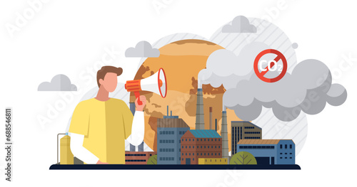 Carbon dioxide vector illustration. The global community faces collective challenge in combating carbon dioxide pollution Carbon dioxide, prevalent gas, permeates atmosphere, affecting climate