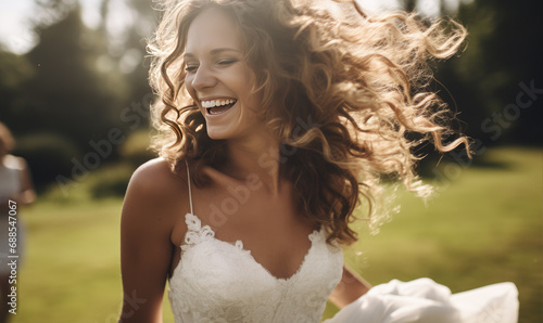 Beautiful woman in bride day. Luxury wedding girl posing and smiling at bride photo shooting