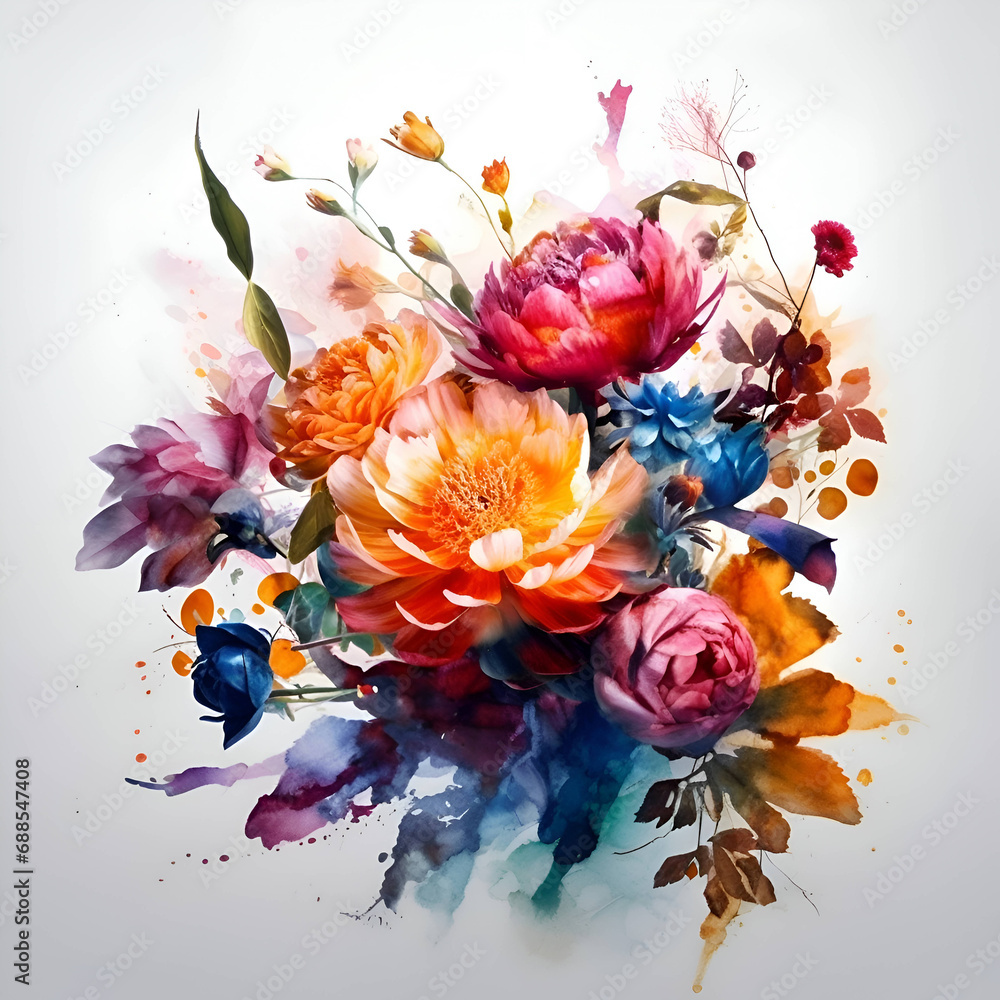 Beautiful watercolor bouquet with flowers. Hand-drawn illustration.