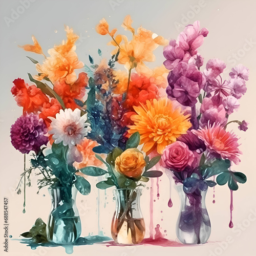 Wallpaper Mural Bouquet of colorful flowers in vases. Watercolor illustration Torontodigital.ca