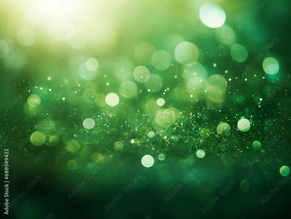 Obraz premium キラキラと光輝く緑色の玉ボケ Generative AI