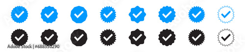 Account verification icon. Social media verification icons. Verified badge profile set. Blue check mark icon collection