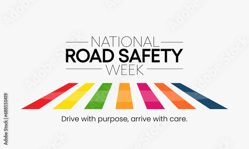 Road safety week is observed every year in January and in May, It aims at making the roads and streets safer. Vector illustration