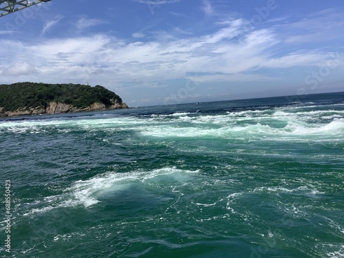 The Naruto whirlpools called Uzushio are tidal whirlpools in the Naruto Strait. © Kimichan