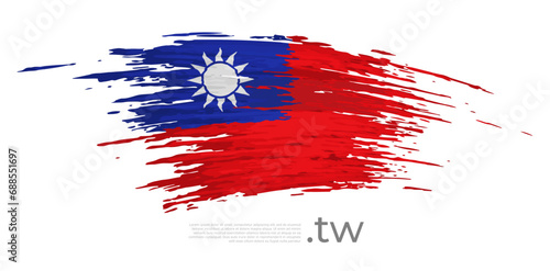 Taiwan flag. Brush strokes, grunge. Drawn taiwanese flag on white background. Vector design for national holiday, poster, template, place for text. State patriotic banner of taiwan, flyer photo