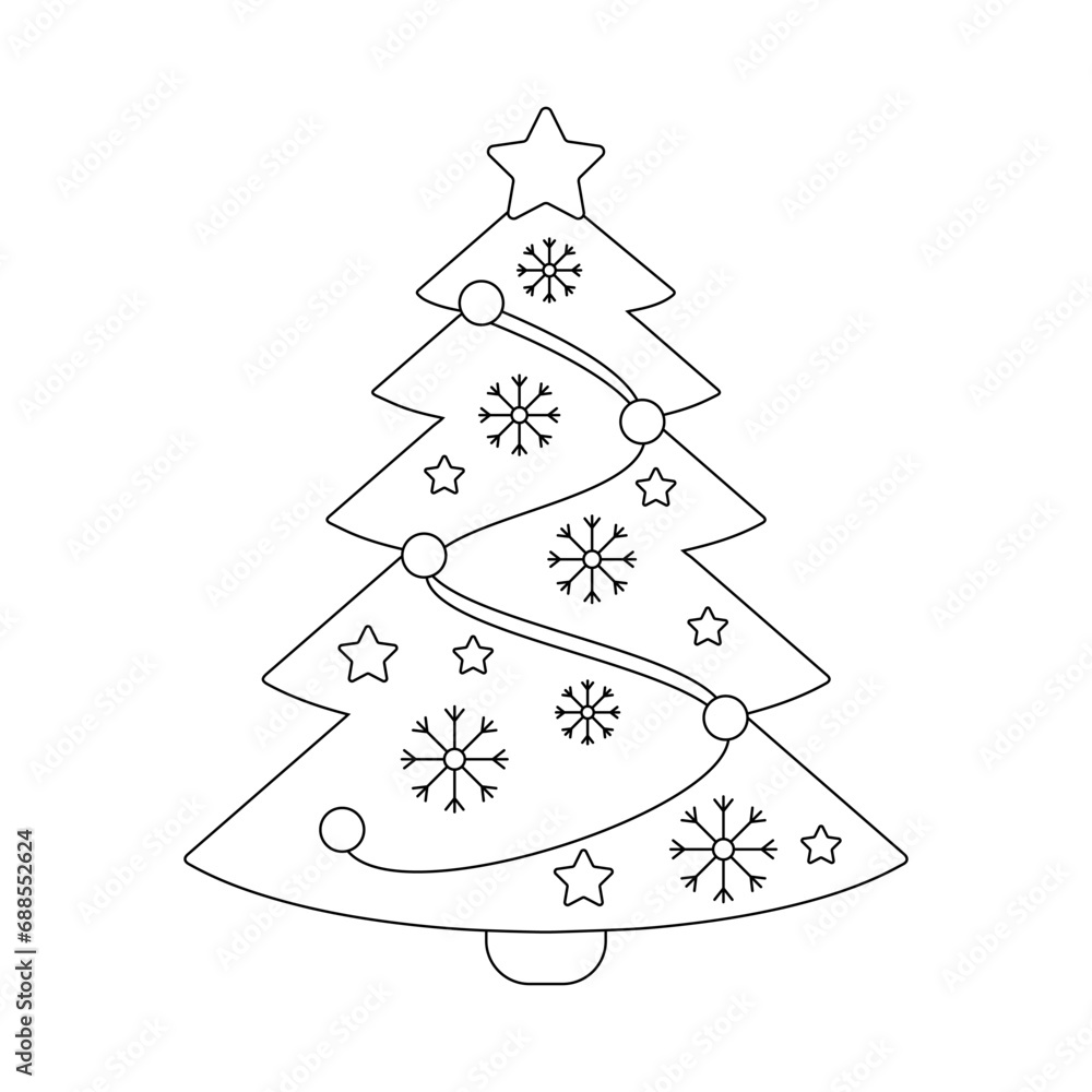 Fototapeta premium Christmas tree with decorations. Winter holiday elements.