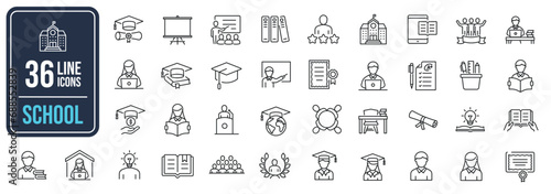 School thin line icons. Editable stroke. For website marketing design, logo, app, template, ui, etc. Vector illustration.