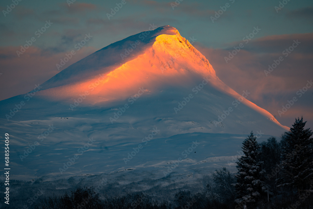 Sunrise shines on Mountain - Tromsø