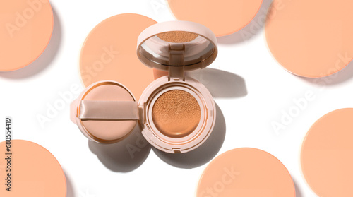 beauty cosmetic makeup skincare of smudge cc cream cushion foundation primer; product mockup on white background