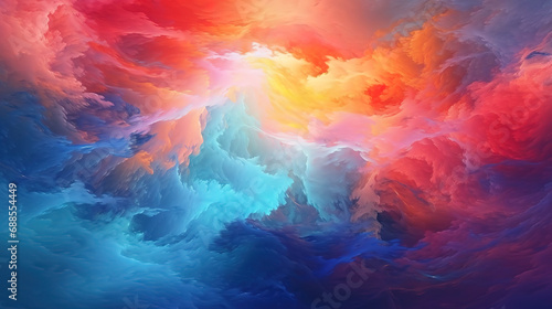 Abstract art texture background, Red sunset sky design, Beautiful blue and orange paint mixture