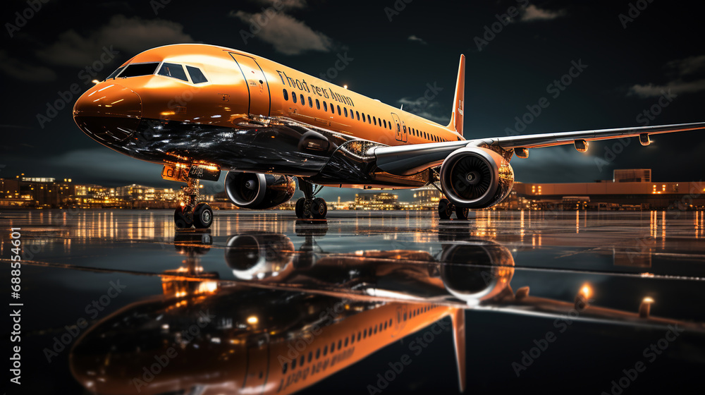 Airplane Parked At The Airport Runway Dark Theme Background Selective Focus Airplane Parked At The Airport Runway Dark Theme Background Selective Focus
