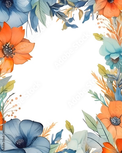 Frame with flowers and leaves on a light background.