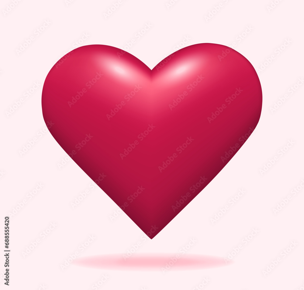 Magenta heart realistic 3d design icon symbol love. Vector illustration