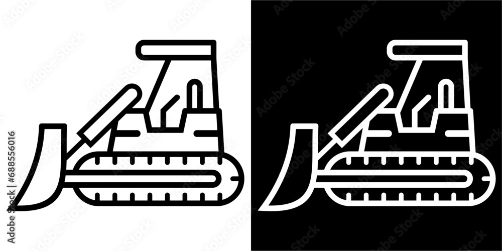Bulldozer vehicle, construction equipment, work icon Bulldozer vehicle, construction equipment, work icon
