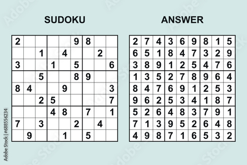 Vector sudoku with answer 474. Puzzle game with numbers.