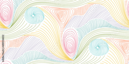 Colorful op-art repeat pattern of abstract waves with linetexture