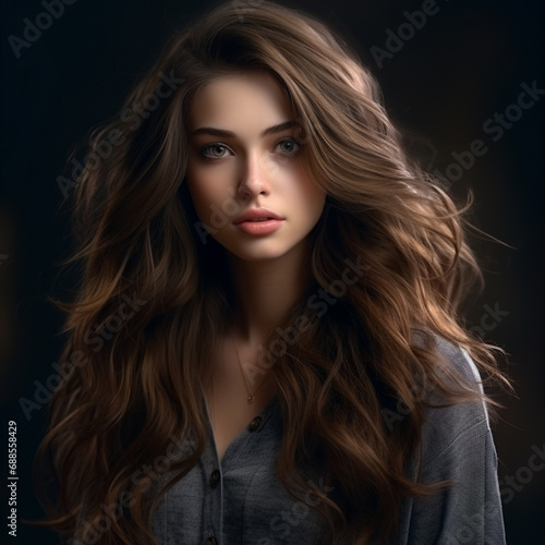 a portrait beautiful young woman with beautiful long hair