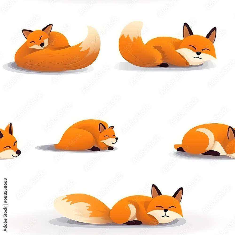 Foxes isolated on white, cartoon repeat pattern