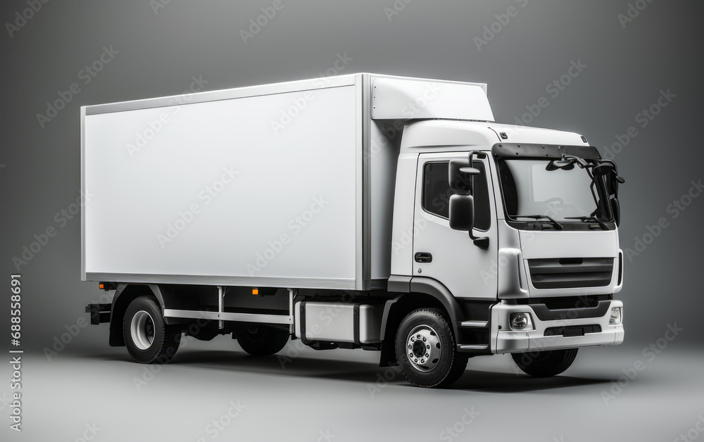 Blank White Delivery Truck Side View on Grey Background, Ready for Branding and Advertising Graphics, Ideal for Transport Themes. Blank White Delivery Truck Side View on Grey Background, Ready for Branding and Advertising Graphics, Ideal for Transport Themes.