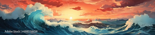 Immerse in the Stylized Waves Style Backgrounds—abstract, stylized depictions of ocean waves, capturing the essence of fluid motion. A visual dive into artistic interpretations of waves.